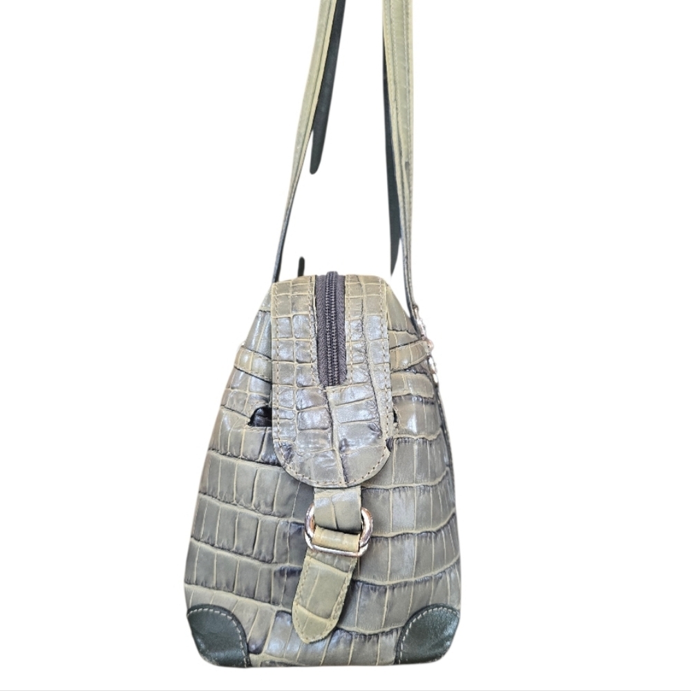 Brighton Sage Green Croc Embossed Leather Vintage Satchel Shoulder Bag - Picture 8 of 16